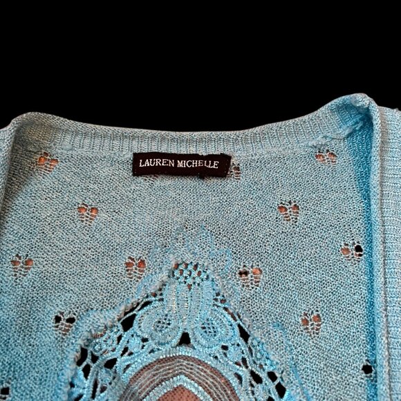 Vintage Lauren Michelle Open Front Eyelet Embroidered Mesh Cardigan - Picture 5 of 7
